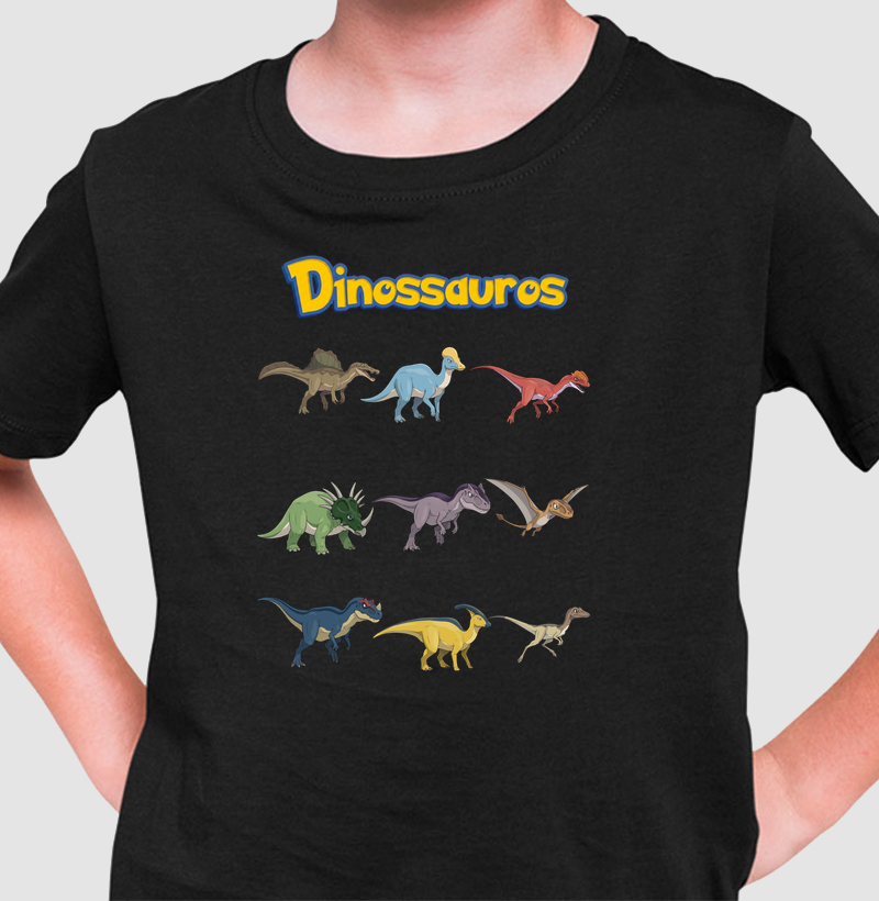 Camisa Algodão Estampada Dinossauros Pokemon Lista Espinossauro Premium