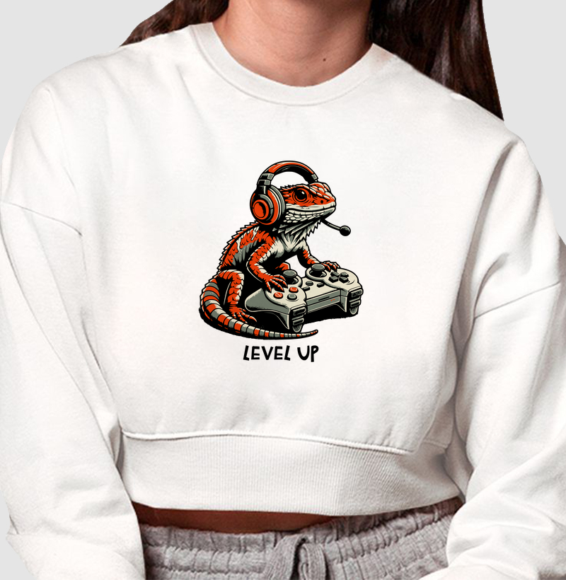 Moletom Cropped “Calango Gamer - Level Up"