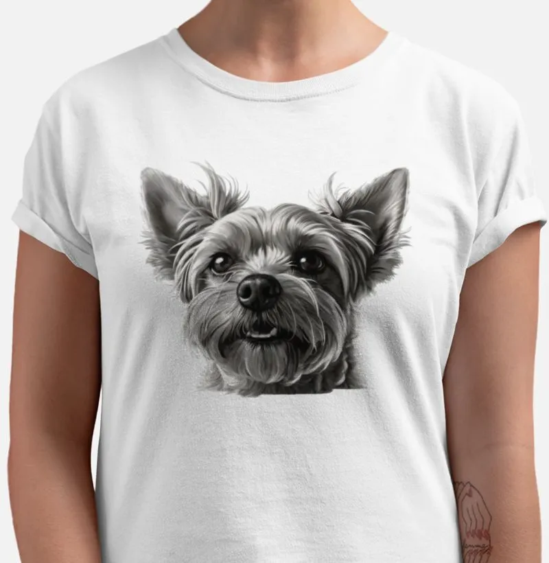 Camiseta Yorkshire preto e branco com sorrisão 