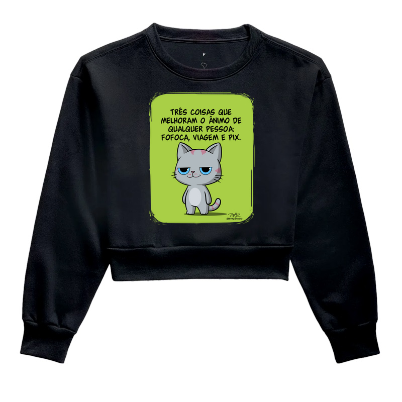 Camiseta Gato Sincero Fofoca Viagem e Pix