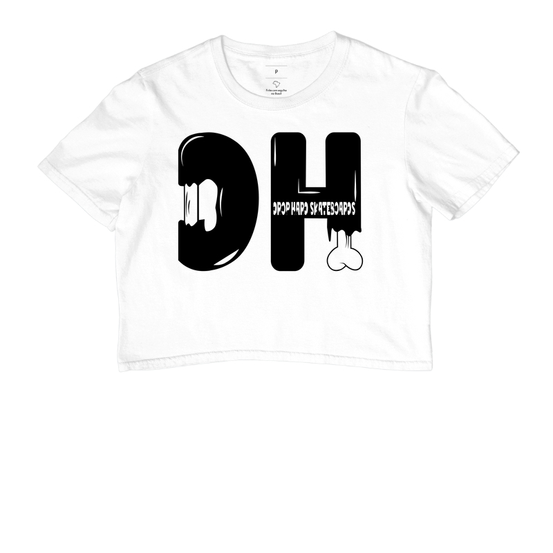 Camiseta cropped basica drop hard skateboards escrita ossos sobre ossos