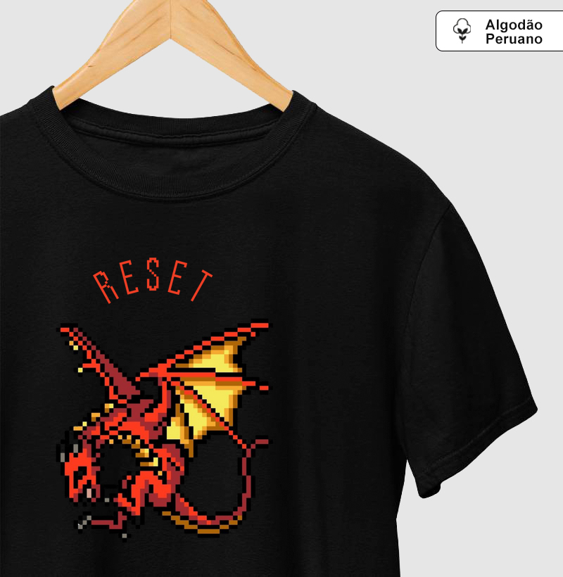 Camiseta de Algodão Peruano Dragão Vermelho Reset8Bit