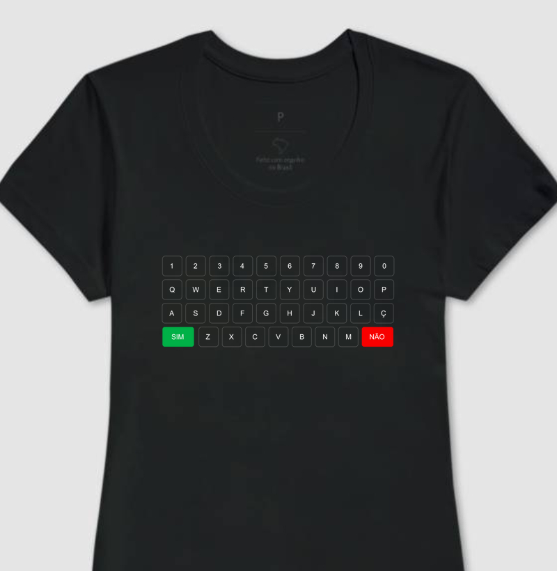 Camiseta Teclado Inclusivo com as teclas SIM e NÃO | Feminina | preta
