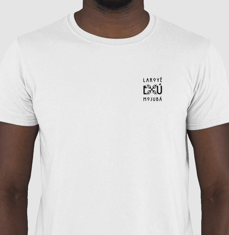 Camiseta Bls Laroyê Exú Mojubá Sombreada Branca Masc.