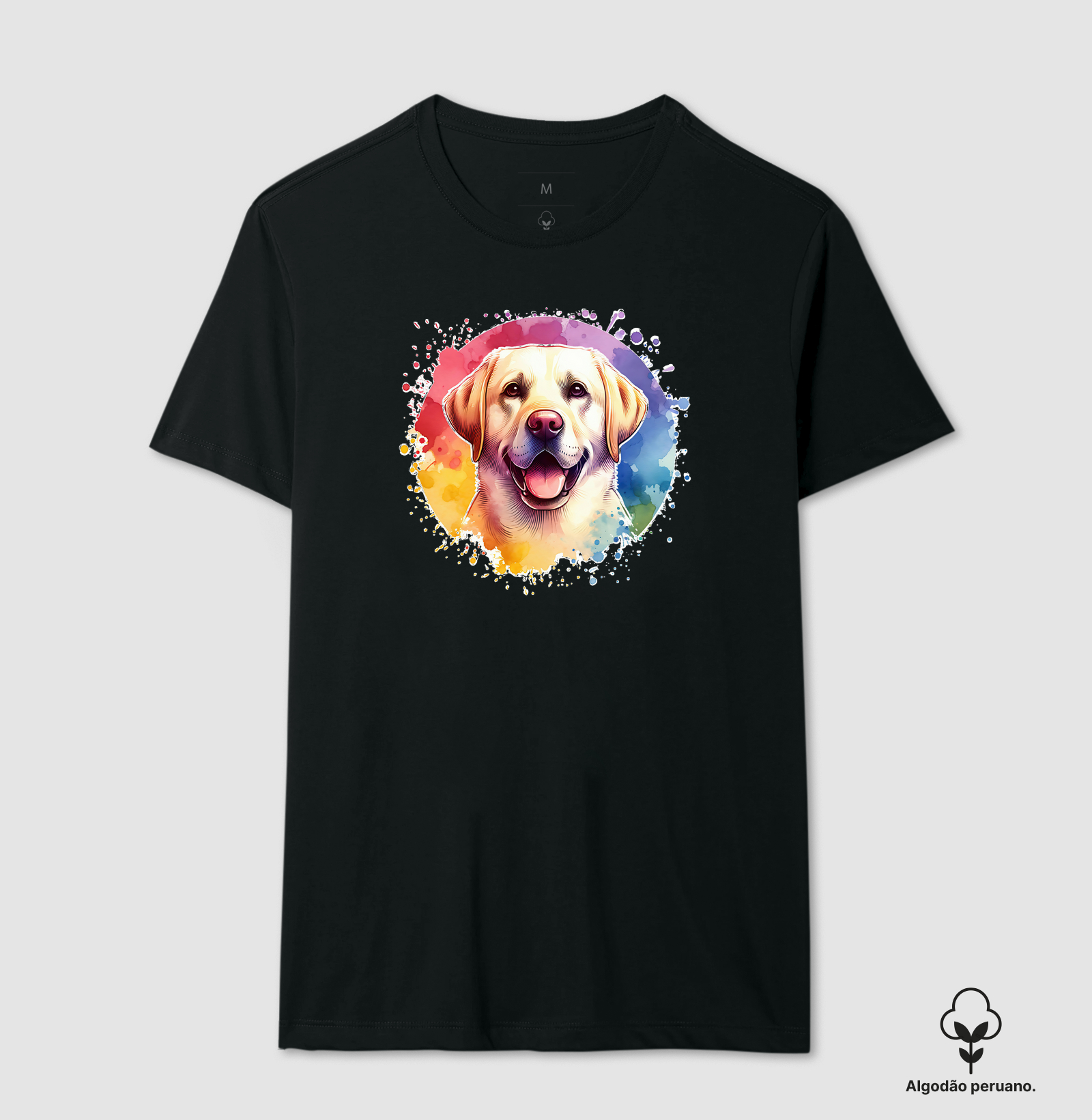 Camiseta Algodão Peruano OMD - Labrador Aquarela Splash