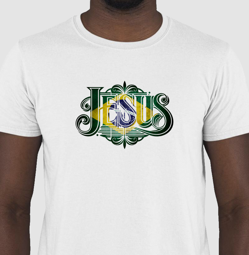 Camiseta nome Jesus estilizado.