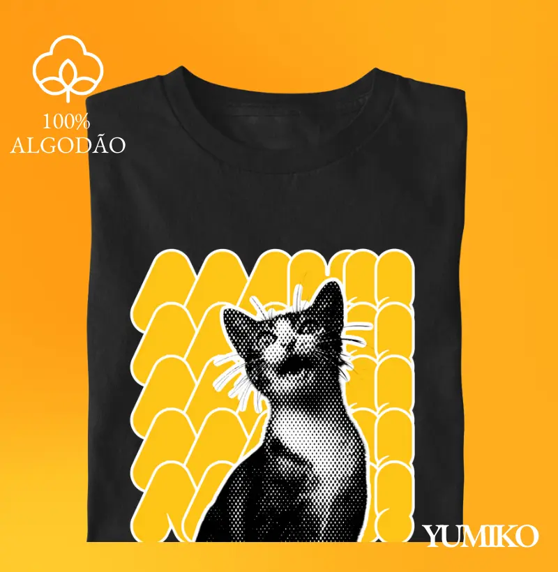 Tshirt em Algodão com Estampa Gatinho Desesperado