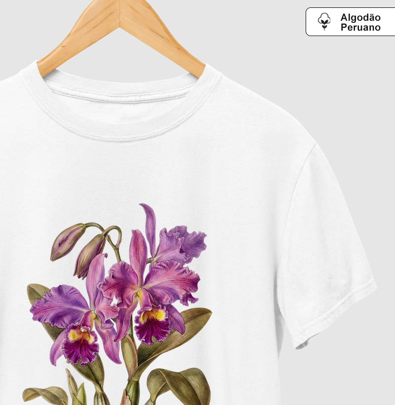 Camiseta Premium Orquídea Cattleya | Coleção Aquarela Nativa