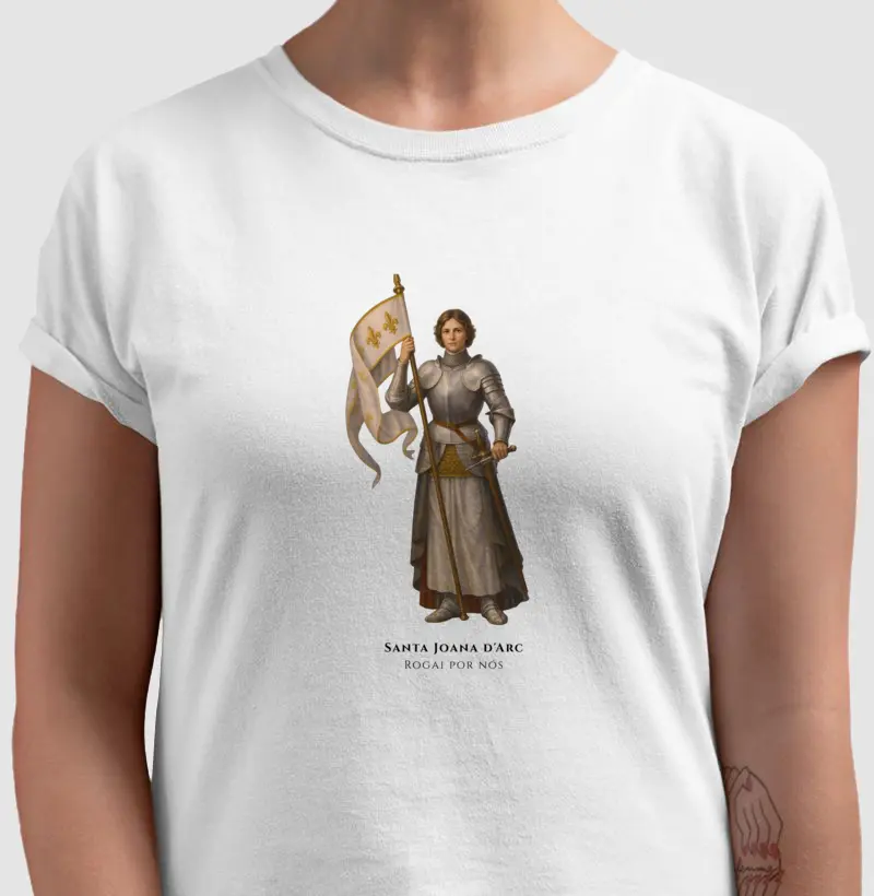 Camiseta Católica - Santa Joana d'Arc - Rogai por nós