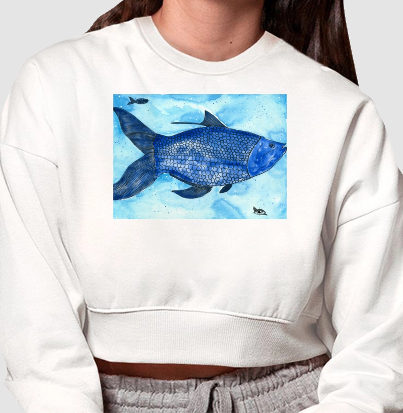 Moletom Cropped Peixe Marinho Aquarela