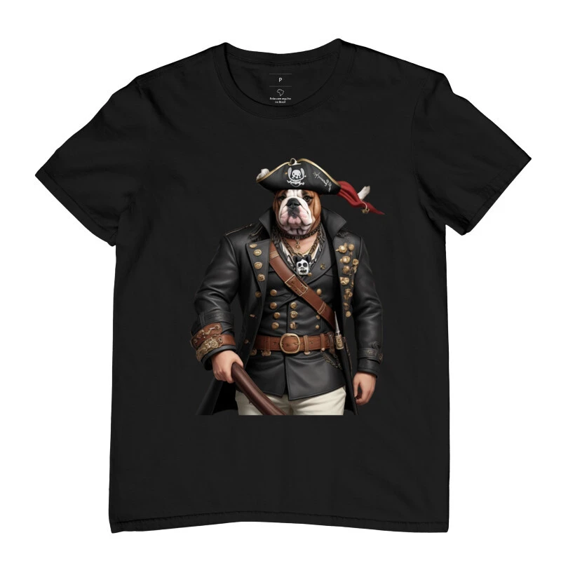 Camiseta Buldogue Inglês capitão pirata 