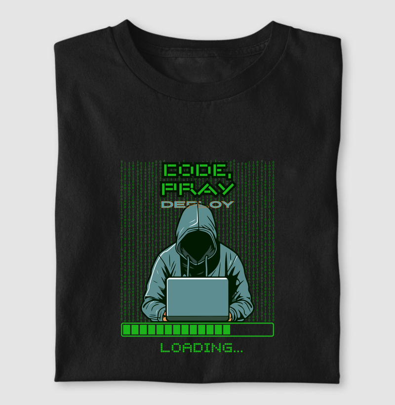 Camiseta code, pray, deploy
