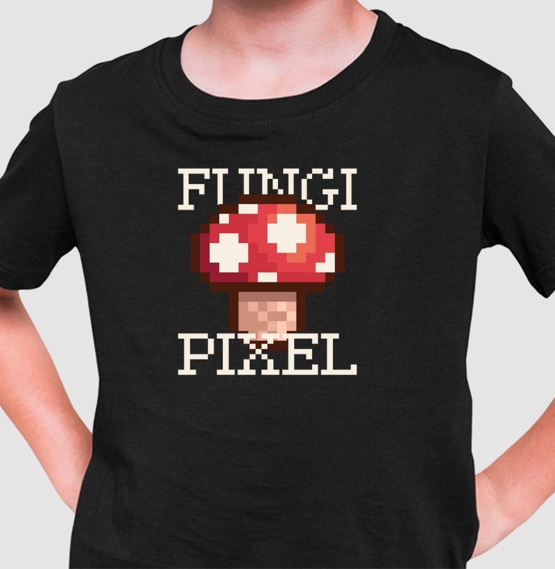 Fungi Pixel: Camiseta Infantil - O Estilo Retrô que Conecta Natureza e Games