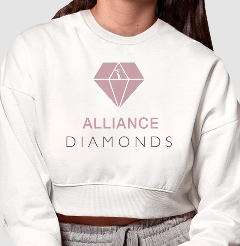 Moletom Cropped Alliance Diamonds - Logo Rosa I Branco