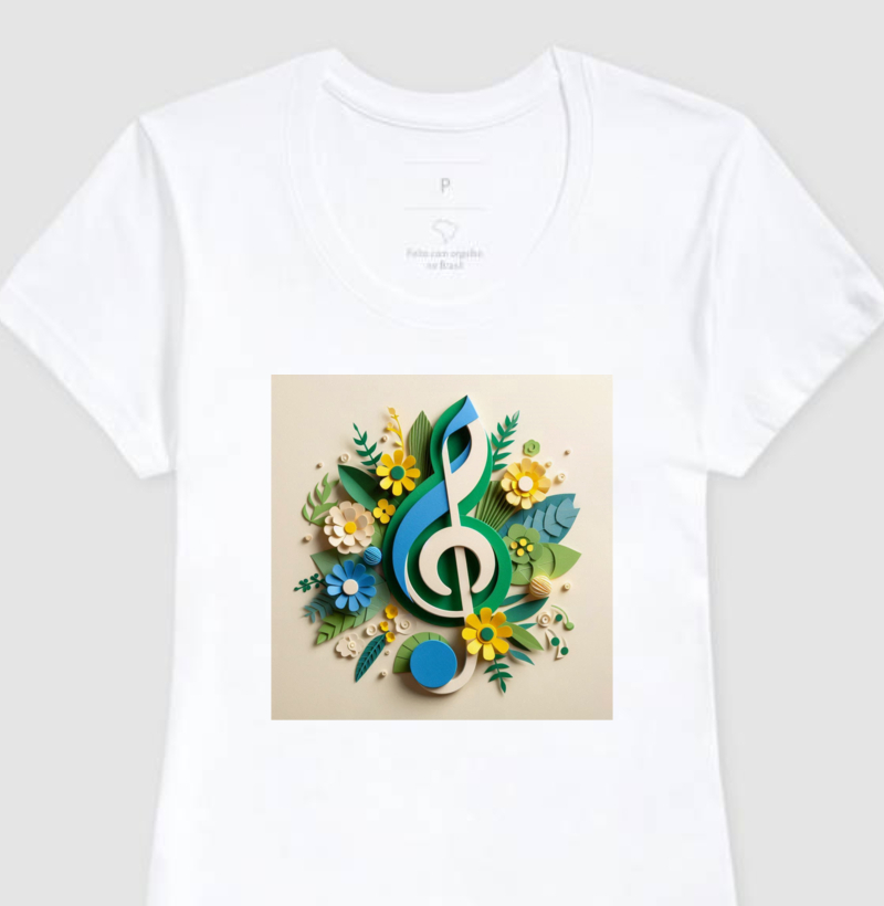 Camiseta Feminina Clave de Sol Floral paper