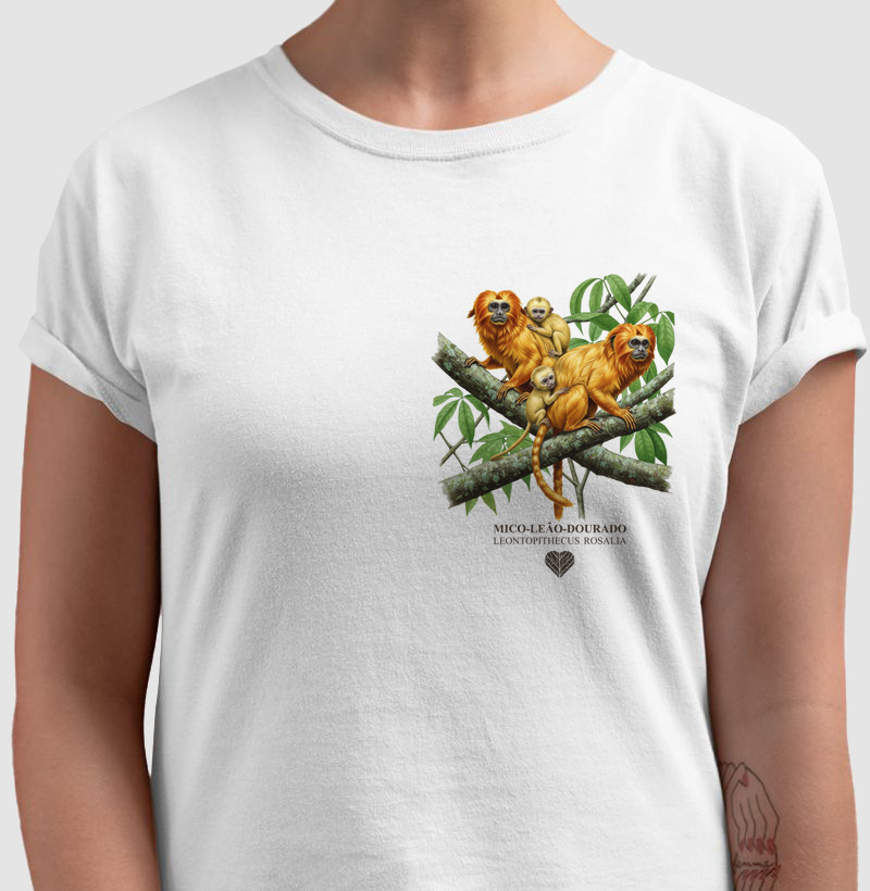 CAMISETA MICOS LEÕES DOURADOS (ESTAMPA PEQUENA)