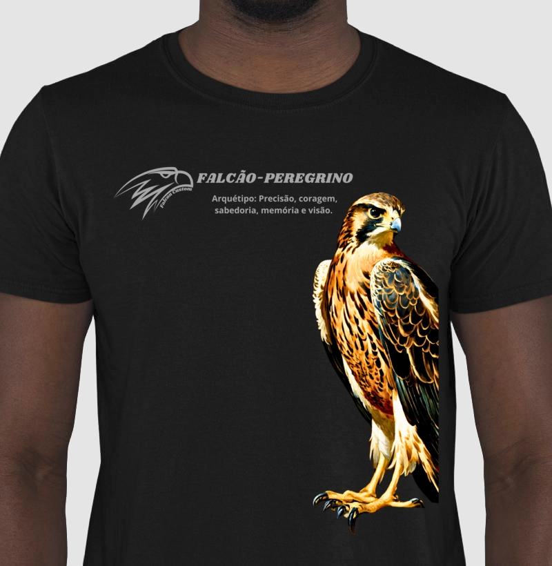 Camiseta Masculina Arquétipo Falcão-Peregrino com Logo Falcon Custom Plus Cinza-Claro