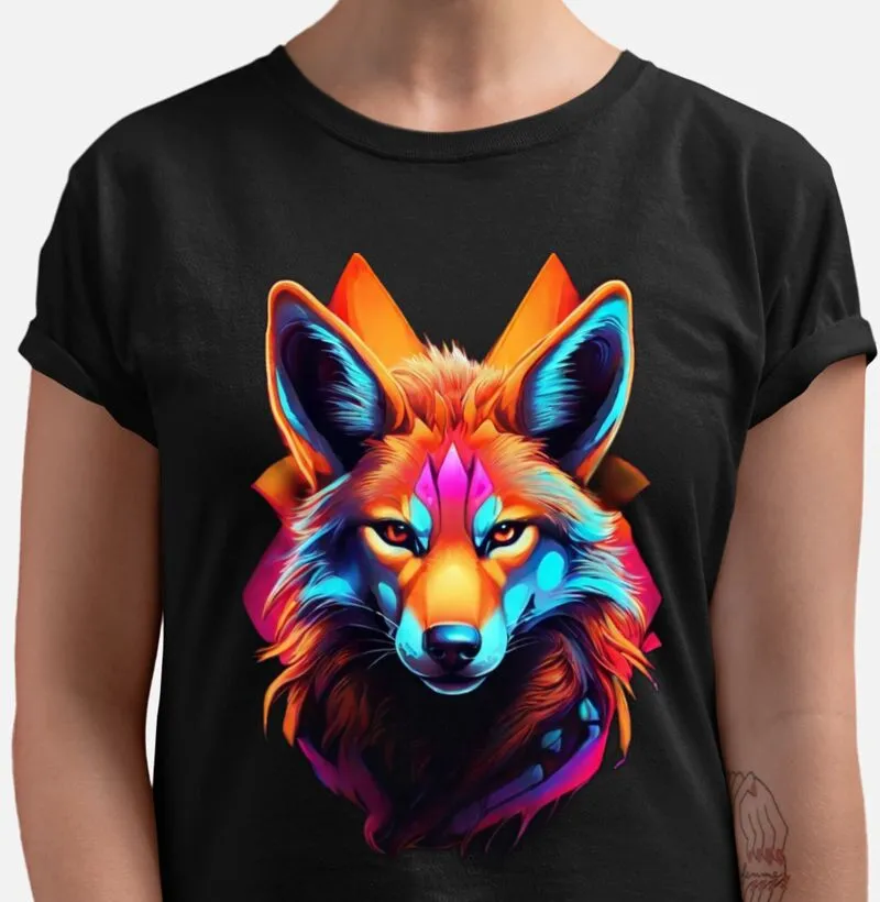 Camiseta Lobo Guará azul laranja e rosa colors 