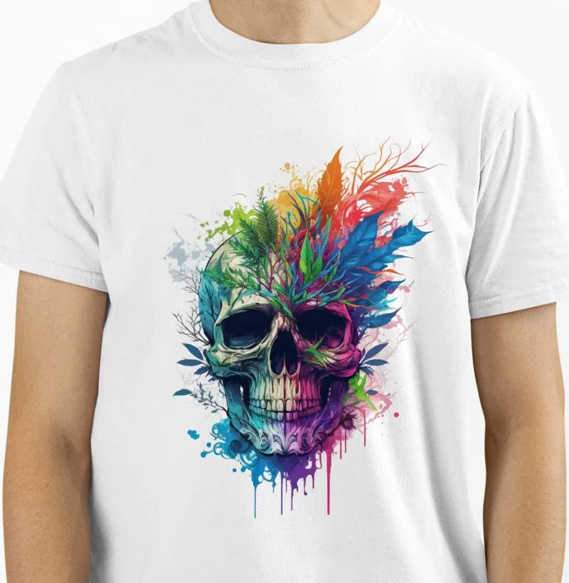 caveira colorida com penas
