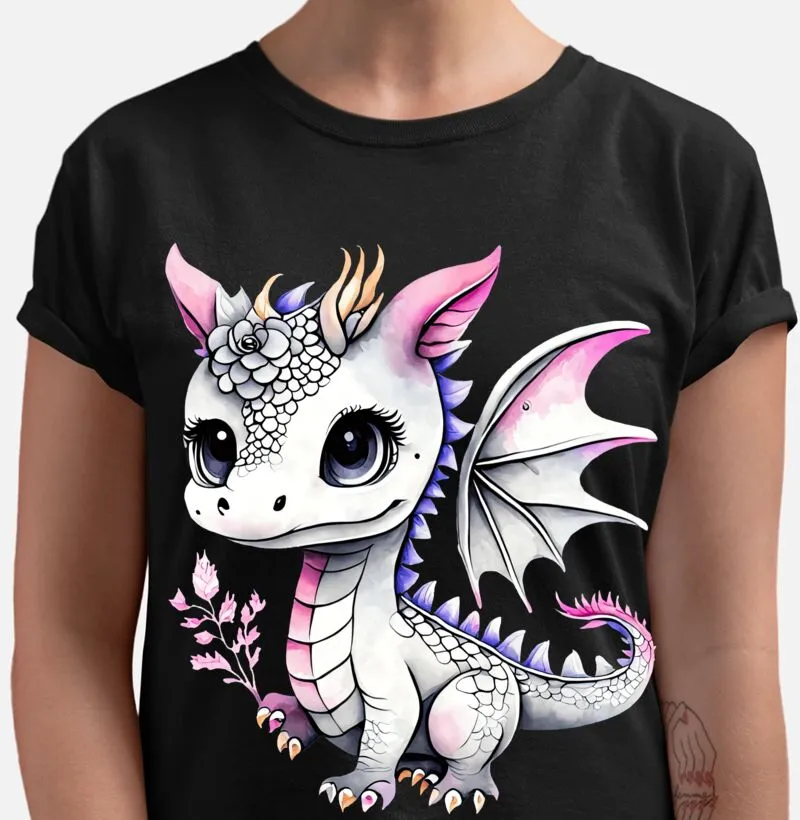 Bebê dragão adoravel segurando flores 