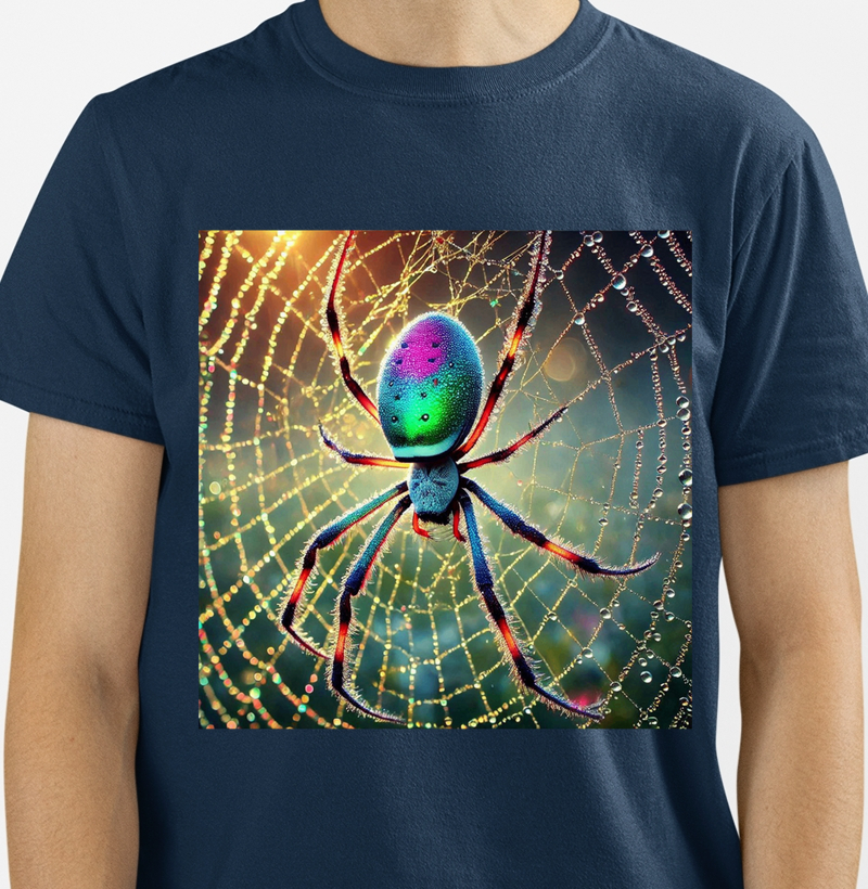 Camiseta Aranha Colorida na Teia - Estampa Vibrante