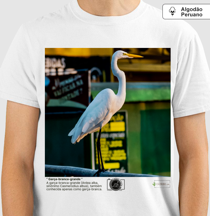 Camiseta Algodão Peruano - COLAB - Garça Branca - by Cássio Fotografia