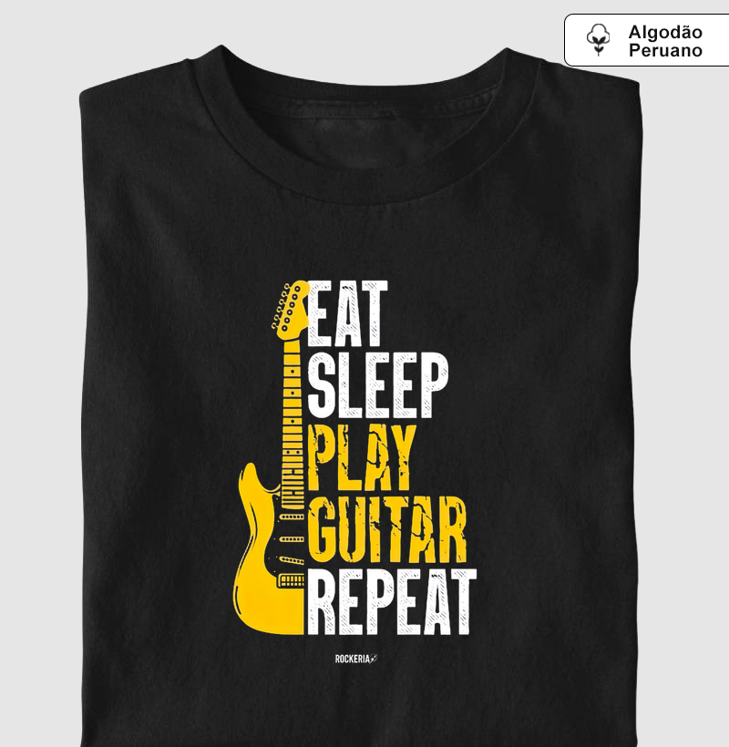 Camiseta Algodão Peruano Eat, Sleep, Guitar