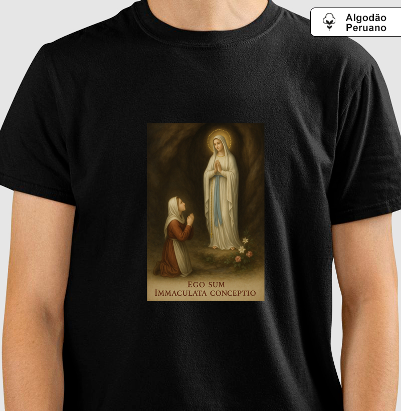 Camiseta Algodão Peruano Ego Sum Immaculata Conceptio "Nossa Senhora de Lourdes e Santa Bernadette"