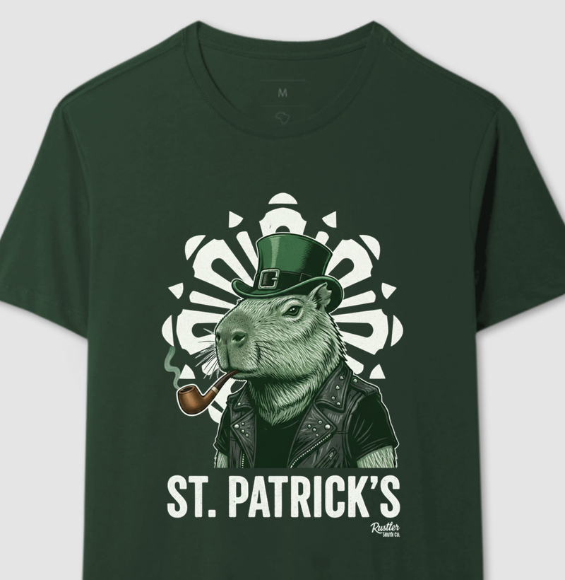 Camiseta St. Patrick’s Capybara Biker – Irish Rebel Edition | Rustler South Co.