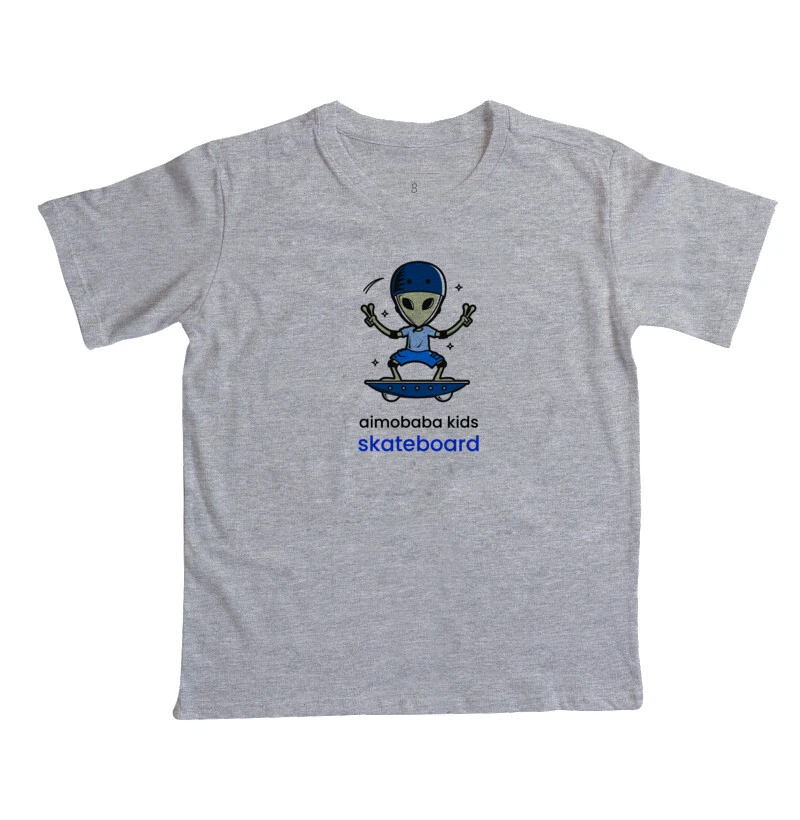 Camiseta Aimobaba Skate Alien infantil cinza mescla