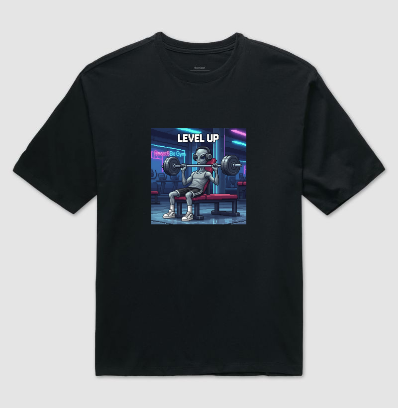 Camiseta Oversized Gym Level Up Reset8Bit