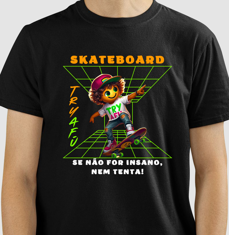🔥🛹 Camiseta Estampada Try Afú – Skate não é só um esporte, é um estilo de vida! 🛹🔥