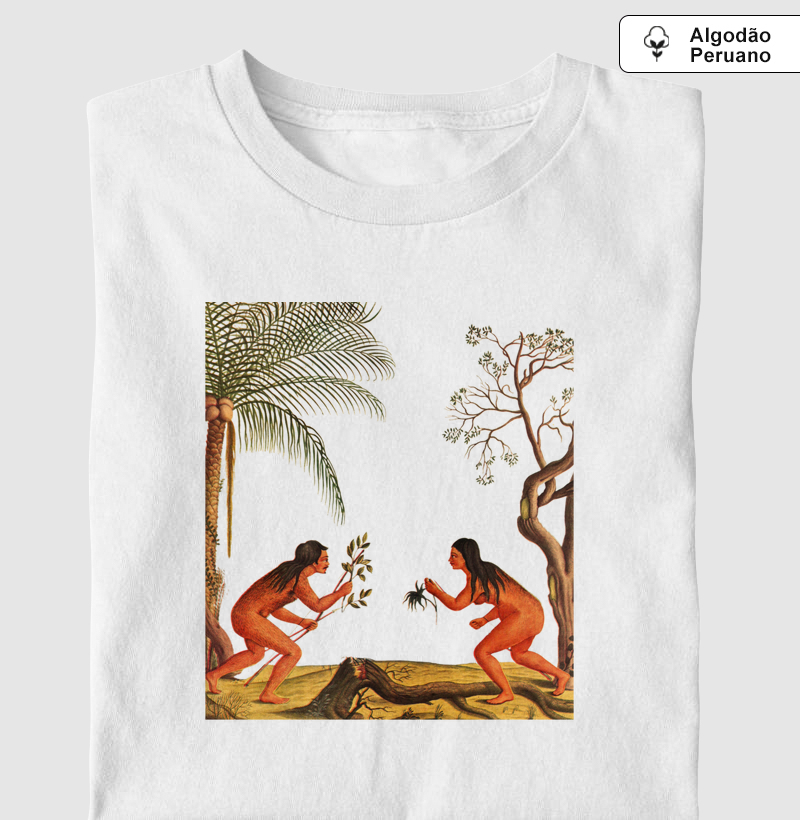 Camiseta Algodão Peruano Casal indígena no Brasil Colonial