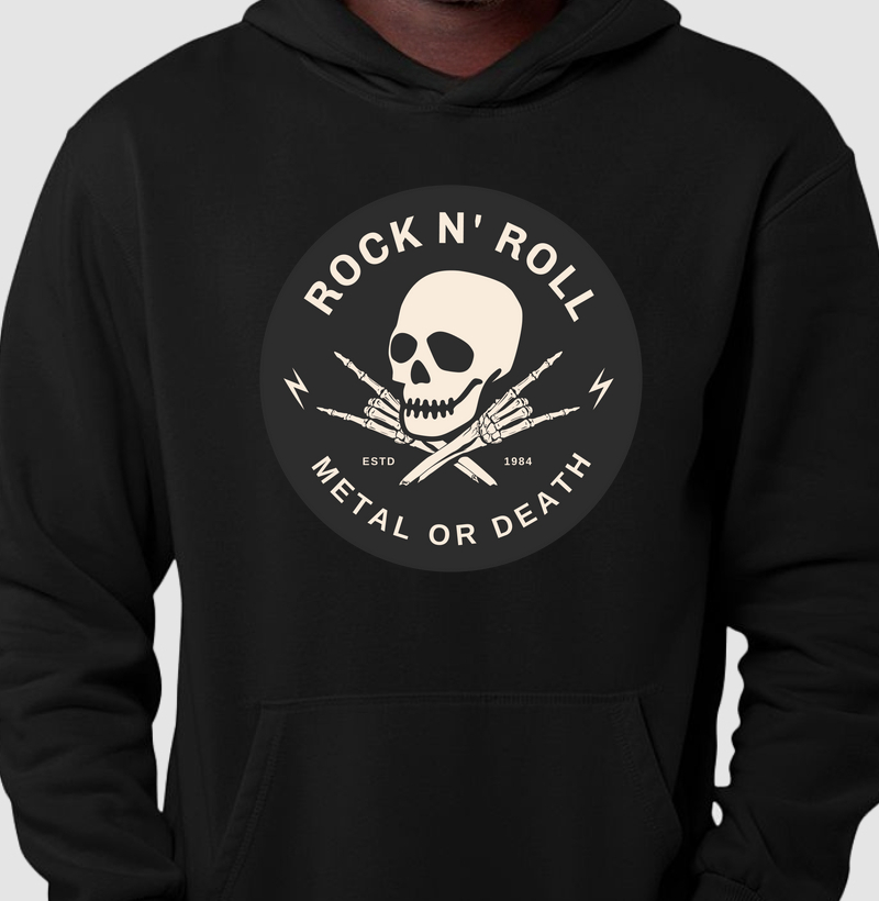 Rock N’ Roll Metal or Death: Moletom com Bolso - Estilo e Atitude para Fãs do Metal