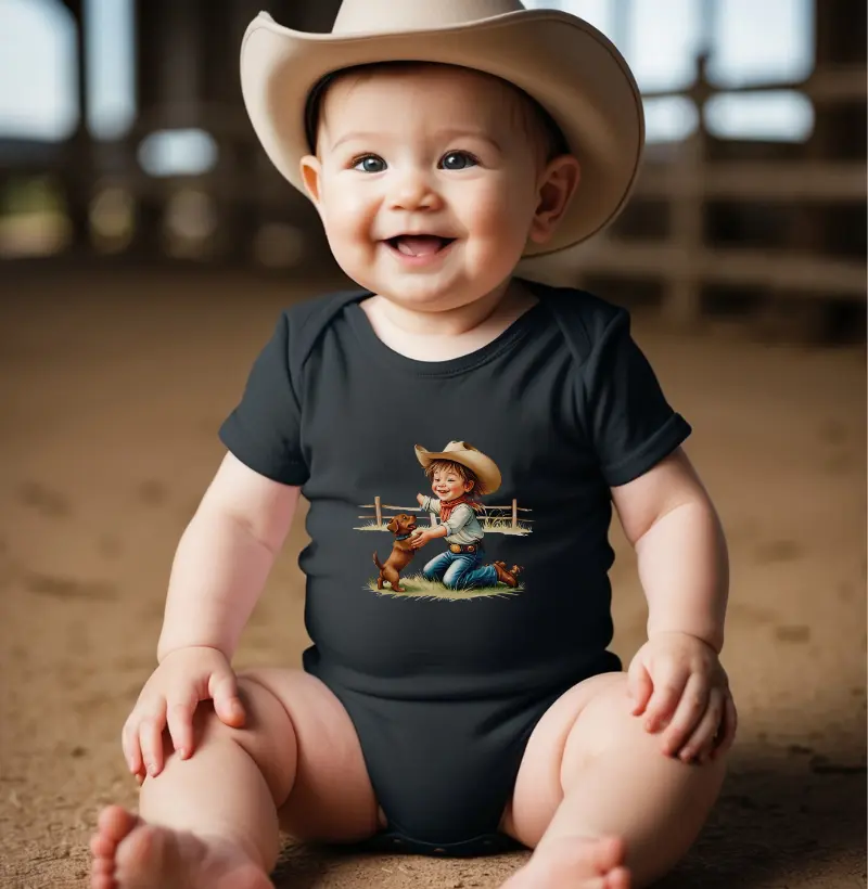Pequeno Cowboy e seu cachorro - body infantil