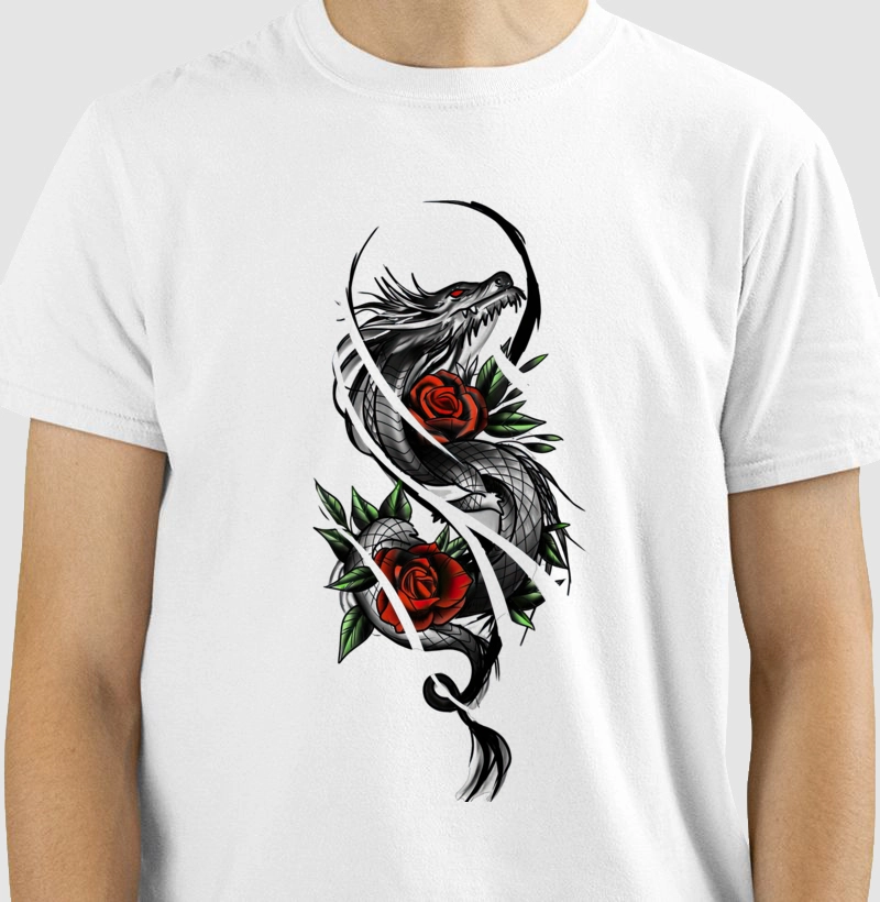 Dragão e rosas corte