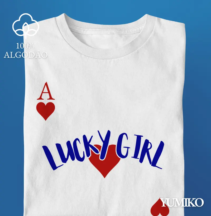 Tshirt em Algodão com Estampa Lucky Girl
