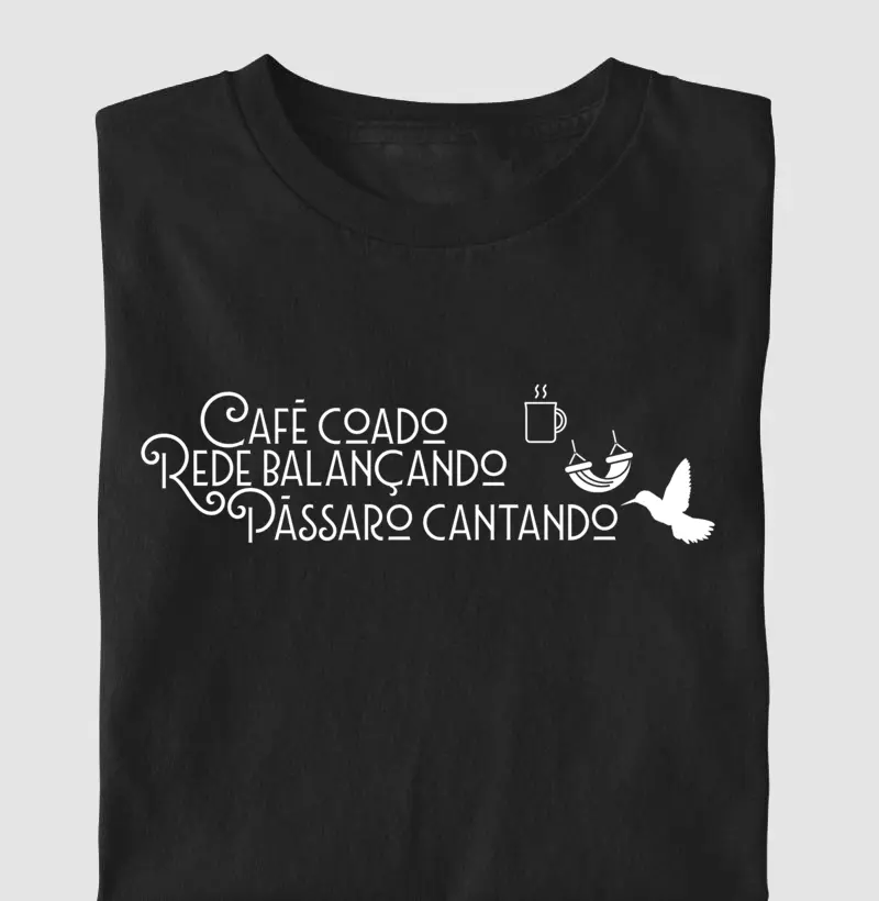 Café coado, rede balançando, pássaro cantando