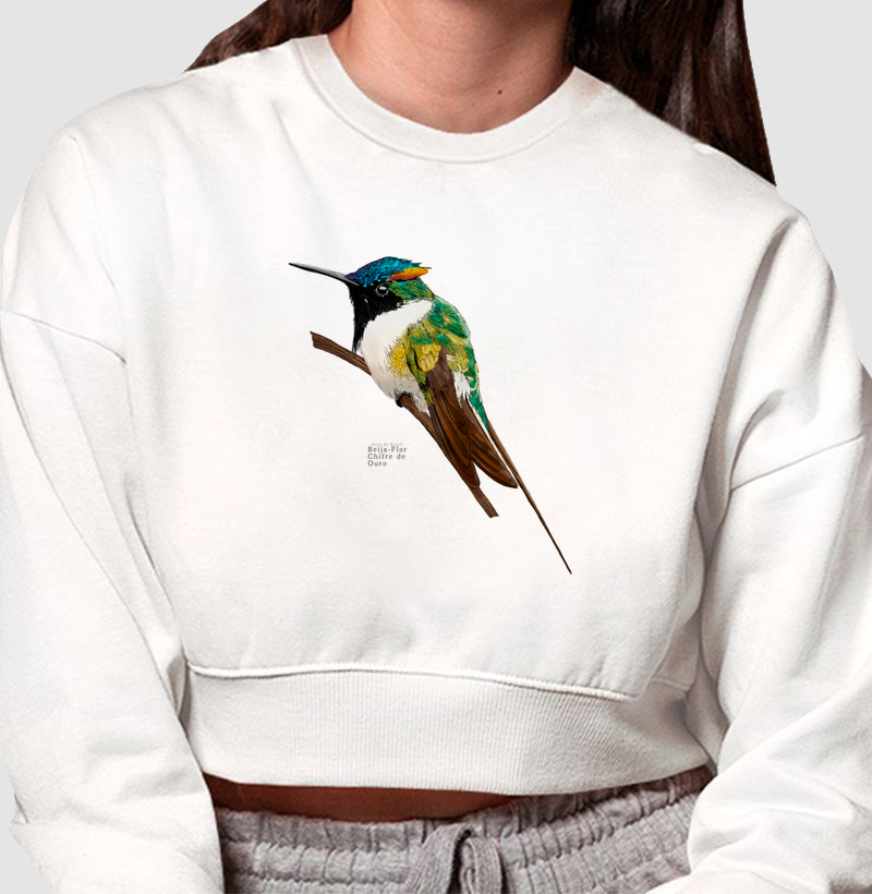 Aves do Brasil - Beija-Flor Chifre de Ouro - Moletom Cropped