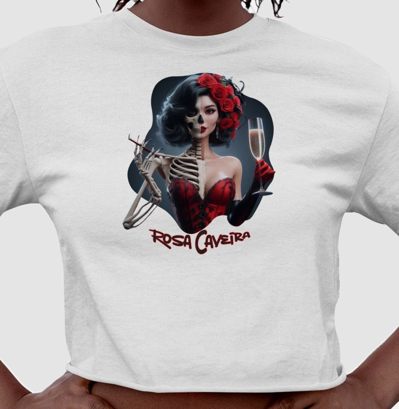 Cropped 100% Algodão - Rosa Caveira 
