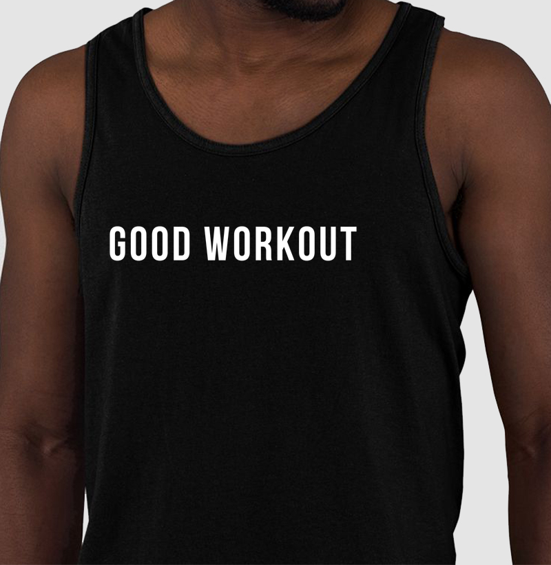 Regata Good Workout Preta Logo Reta Branca
