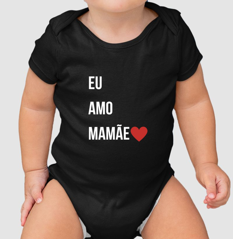 Body infantil preta - Eu Amo Mamãe (Preto)
