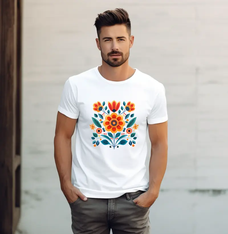Camiseta Florais em folclore mexicano polonês