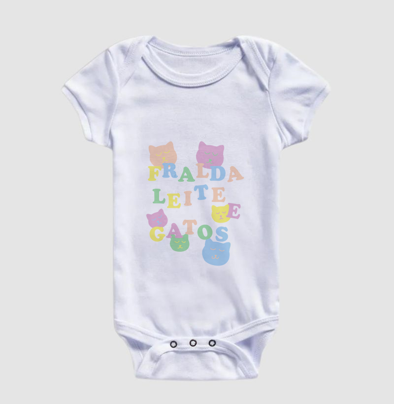 Body de Bebê - Leite, Fralda e Gatos