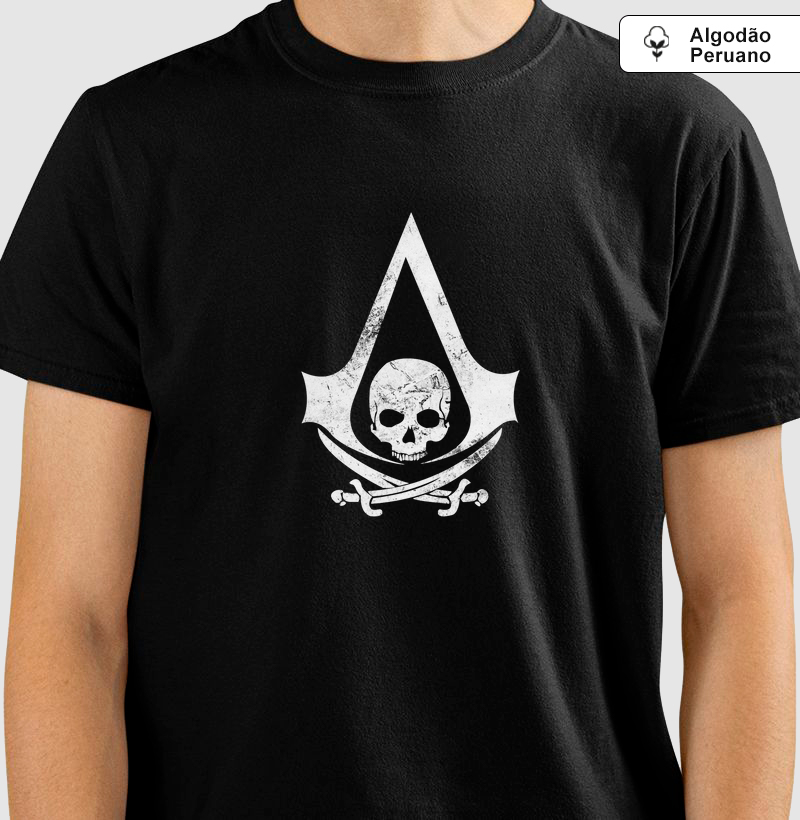 Camisa Algodão Peruano Emblema Assassin's Creed IV (V. White)