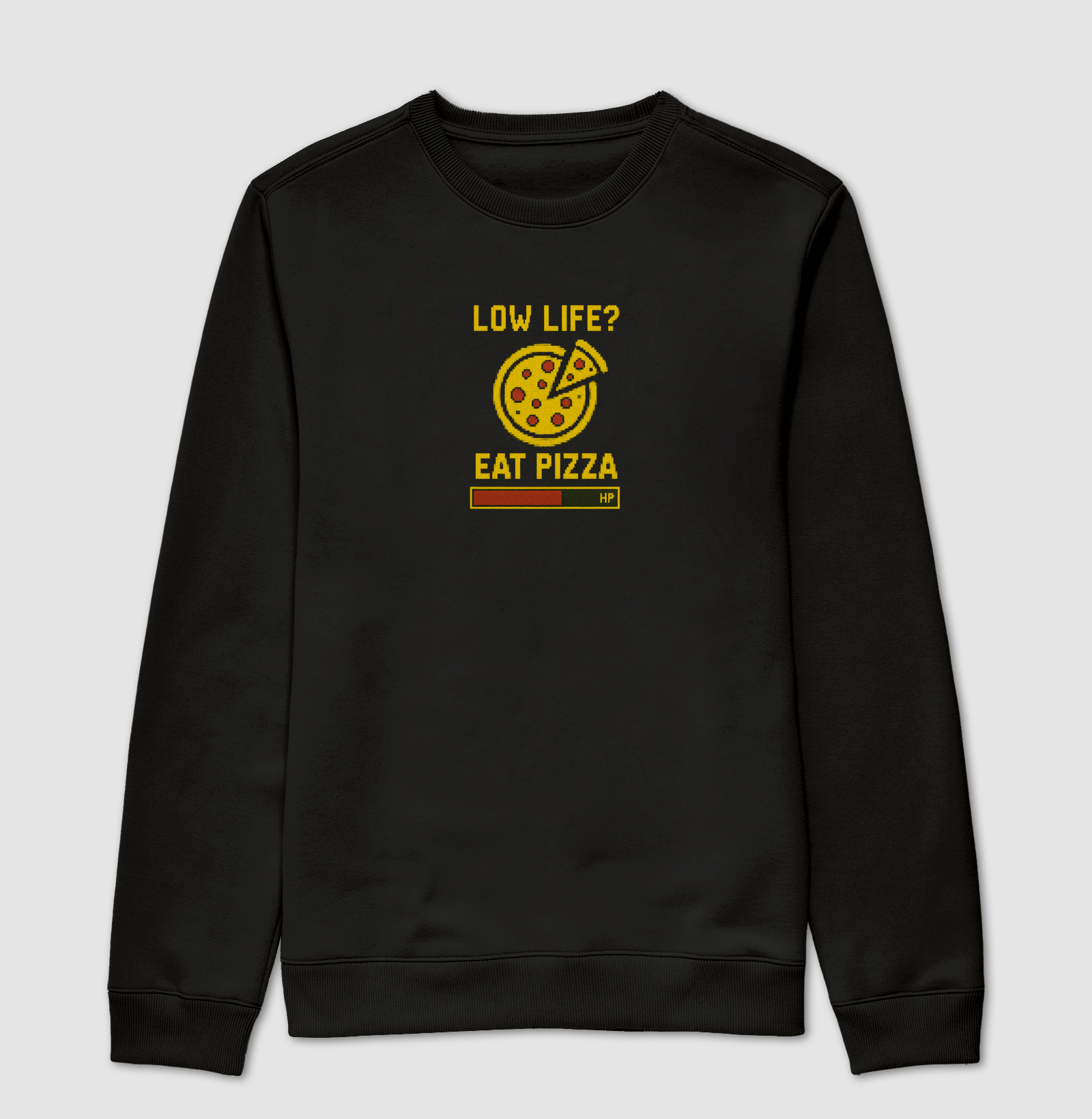 Camiseta Gamer “Low Life? Eat Pizza.” – Versão Clássica | ManaMoney