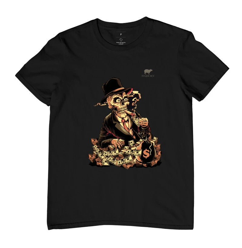 Camiseta Masc. Capivara Itajai-açu dinheiro de zumbi de caveira