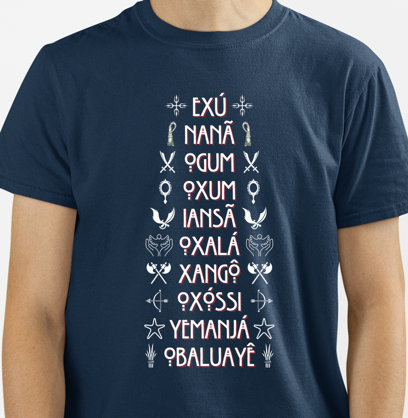 Camiseta 10 Orixás Sombreado Símbolos Preta