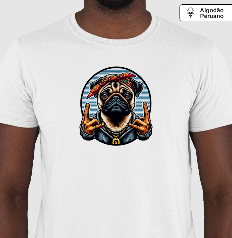 Camiseta Algodão Peruano Pug Metal