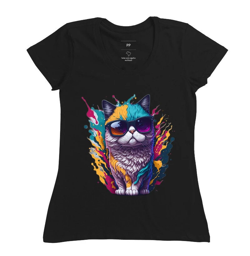 Camiseta Girl Power Gato Colorido